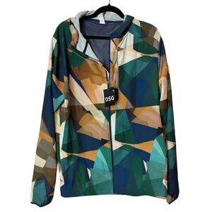 DSG Full Zip Run Jacket Geometric Windbreaker Hooded XXL Workout Athletic New